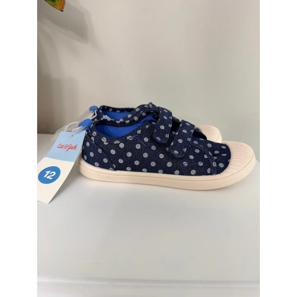 Cat & Jack Parker Sneakers Toddler Girls Size 12 Blue Polka Dot NWT